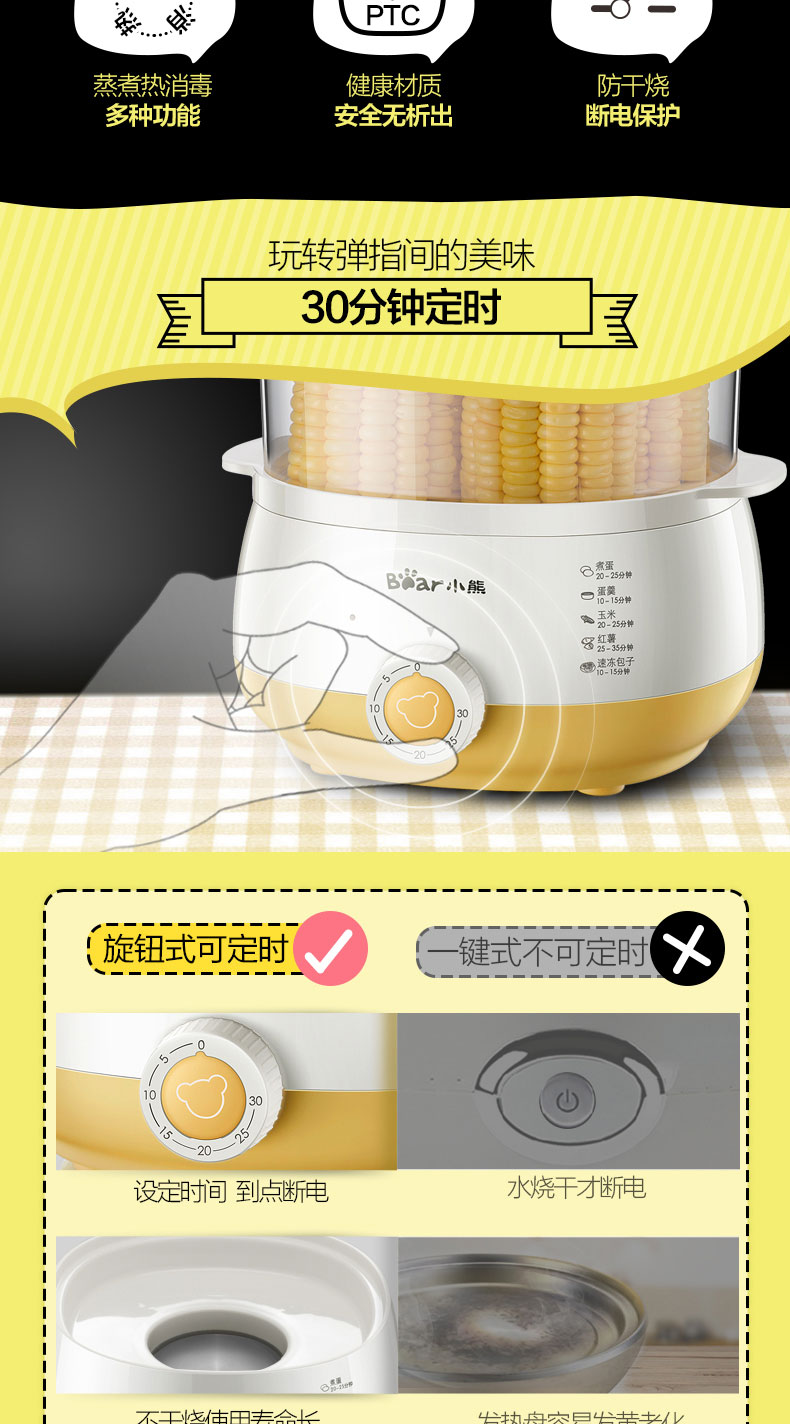 ca nấu mì bằng điện Bear / Cubs ZDQ-A14R1 Steamer Steamer Steamer Hai lớp tự động tắt số lượng lớn nhỏ - Nồi trứng nồi lẩu mini xiaomi