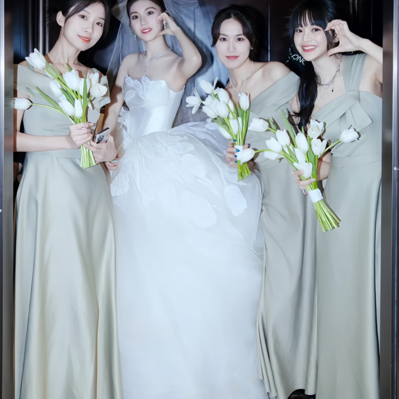 Happy Orange [Jinli] Green Bridesmaid Dress Satin Summer New Dress Skirt Light Luxury Niche High-End Adult Ceremony