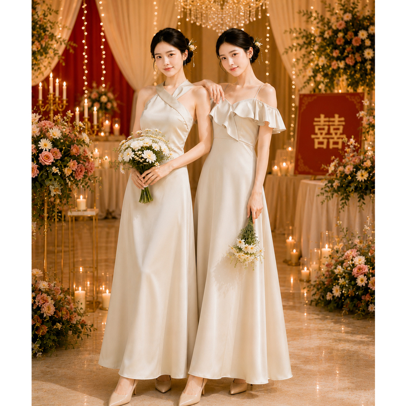 Joyful Orange【Honey Shine】Champagne-Colored Bridesmaid Dress, New Style, Stunning Fairy-Like Satin Gown for Sisters' Graduation Party Joyful Orange【Honey Shine】Champagne-Colored Bridesmaid Dress, New Style, Stunning Fairy-Like Satin Gown for Sisters' Graduation Party