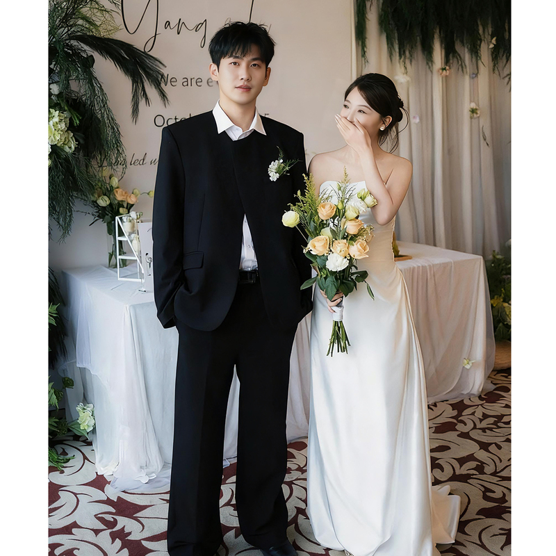 Joyful Orange/New Chinese Style Three-Piece Suit for Men Wedding Groom Engagement Outfit Wedding Banquet Toasting Suit Chinese Style