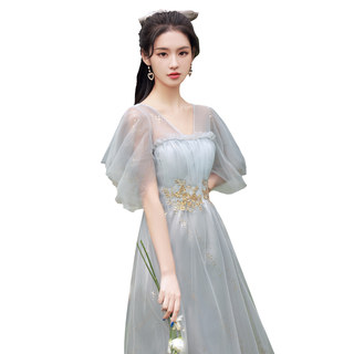 Bridesmaid dress female 2023 new small person can usually wear sister group fairy temperament chorus performance skirt summer