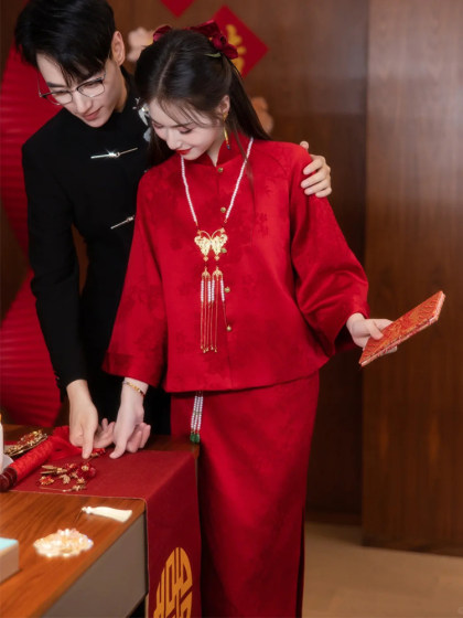 新中式新娘订婚敬酒服套装新款红色秀禾服结婚礼服裙女高级感轻奢