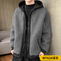 Hong Kong tide brand lamb wool coat men's cotton-padded winter jacket plus velvet padded winter polar fleece cotton-padded jacket