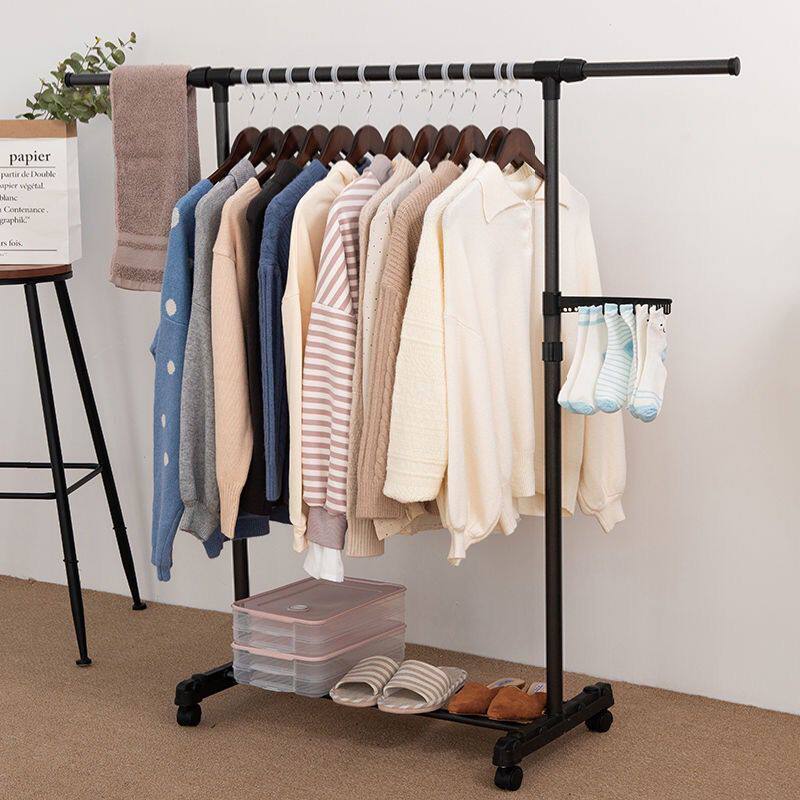 Simple coat rack balcony drying rack home floor-to-ceiling bedroom single and double-rod cool clothes rack hanging clothes rack