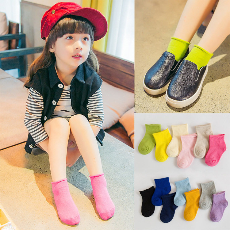 Autumn clothes Korean version children's solid color socks children's socks foreign trade cotton curling loose mouth baby socks pure cotton baby socks