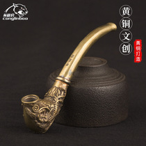 Brass dragon copper pipe retro old-fashioned traditional texture dragon pure copper handmade dry tobacco bag pot antique collection crafts