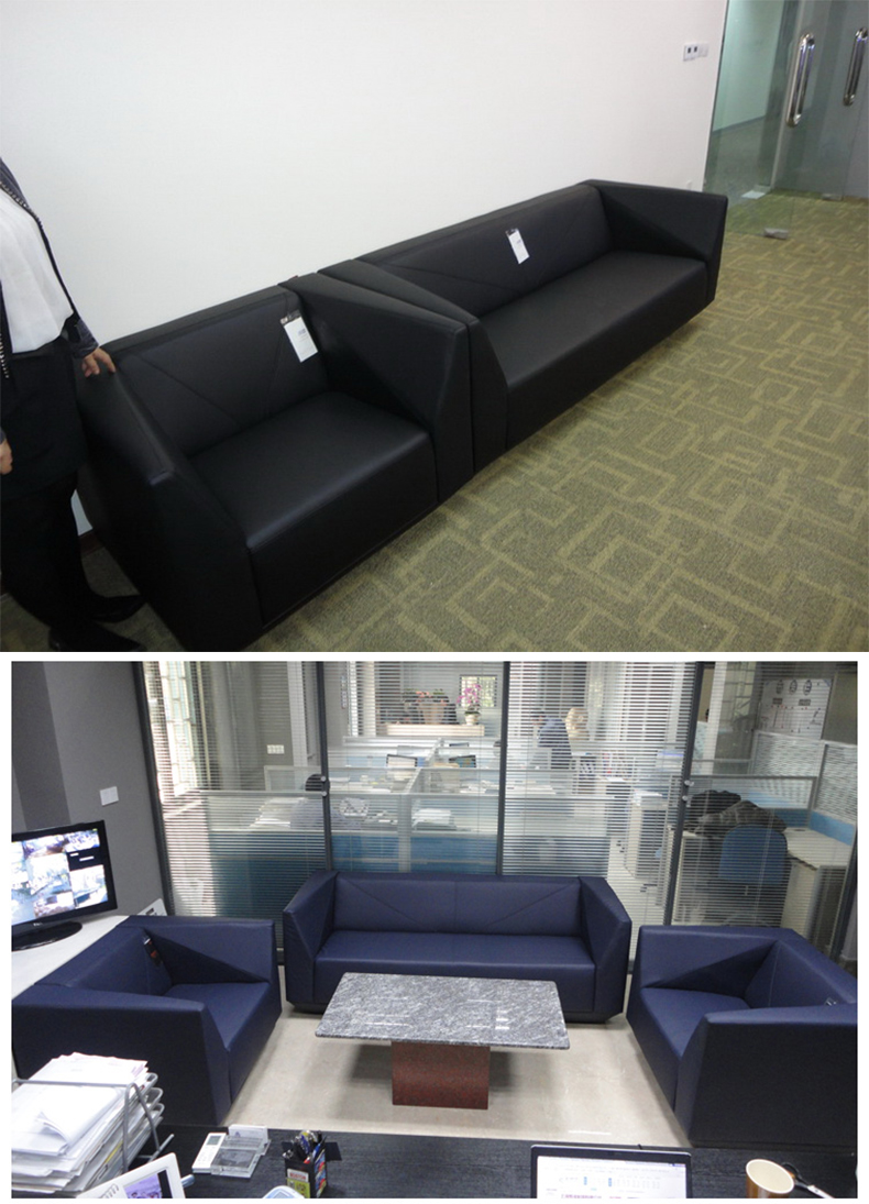 Dàn nhạc kim cương hiện đại bọc da sofa văn phòng tiếp tân đơn giản ba người sofa văn phòng kết hợp bàn cà phê