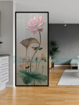 Art glass entrance simple Chinese style modern deep carving lotus double-sided tempered partition screen shoe cabinet bathroom