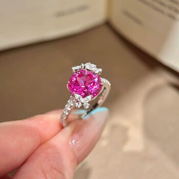 Young fashion light luxury rose red diamond red corundum dragon fruit ring super fairy butterfly design paraiba women's ring