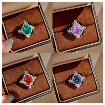 Young medieval vintage jewelry fanta stone ring for women retro artdeco black agate colored gemstone ring for women