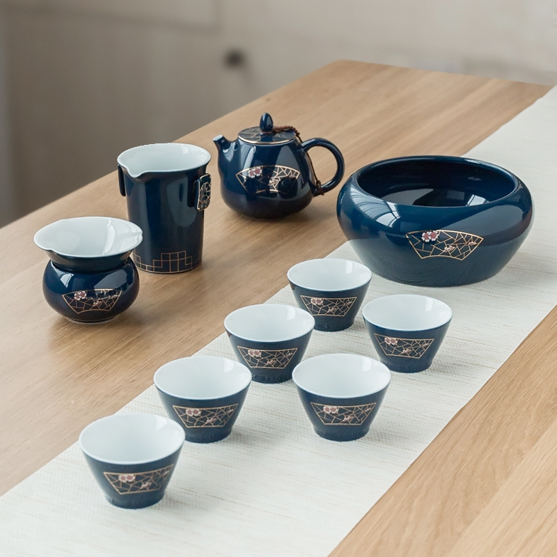 The Set of ceramic teapot teacup tea tureen domestic tea taking ji blue of a complete Set of kung fu tea Set tea to wash