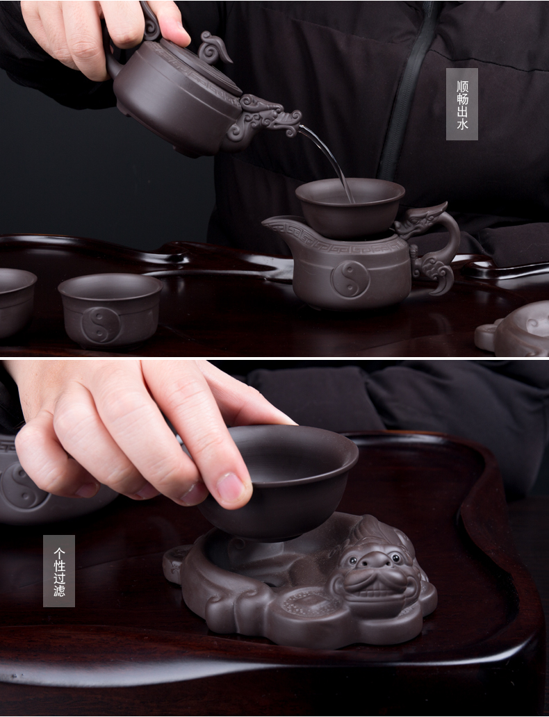 A complete set of violet arenaceous kung fu tea set with gift boxes of household teapot tea tea tea ware fair keller cup