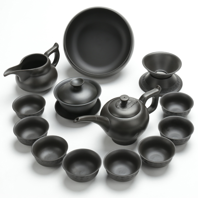 Violet arenaceous kung fu tea set contracted undressed ore, black mud of a complete set of domestic tea teapot teacup tea gifts