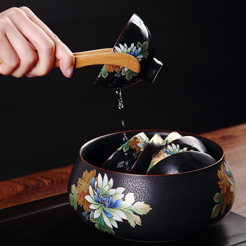 Chiang kai - shek ceramic up kung fu tea set spare parts make tea tea to wash to the stereo on flower surface process writing brush washer water