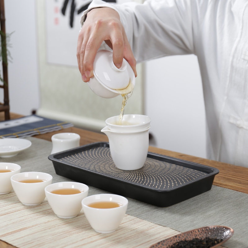 Household dehua white porcelain tea tureen only three bowls of ceramic cups to kung fu tea set white porcelain tea sea interface. A cup of tea