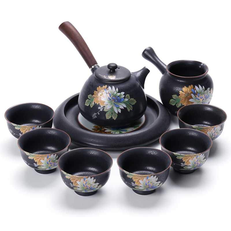 Chiang kai - shek ceramic kung fu tea set of a complete set of stereo on temmoku side face of black tea set the pot of tea