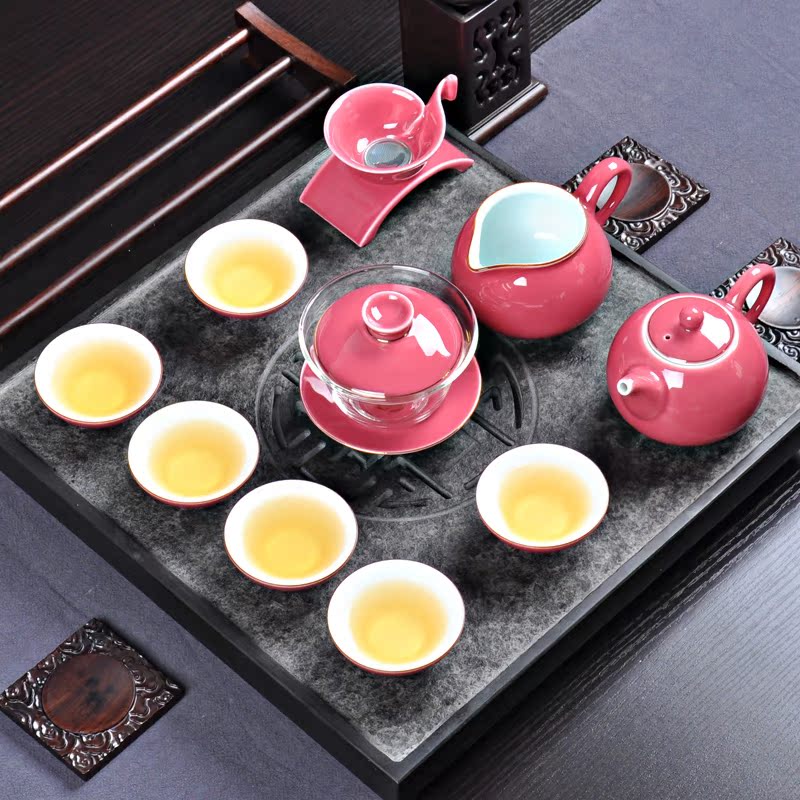 Is a complete set of kung fu tea set glaze ceramic tea cup glass teapot tureen gift boxes home