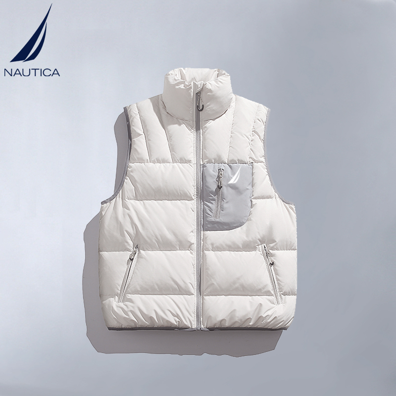 Nautica/Nautica down Vest for Men and Women, Stand-Up Collar, Warm Vest, Outdoor Loose Zipper Vest Jacket
