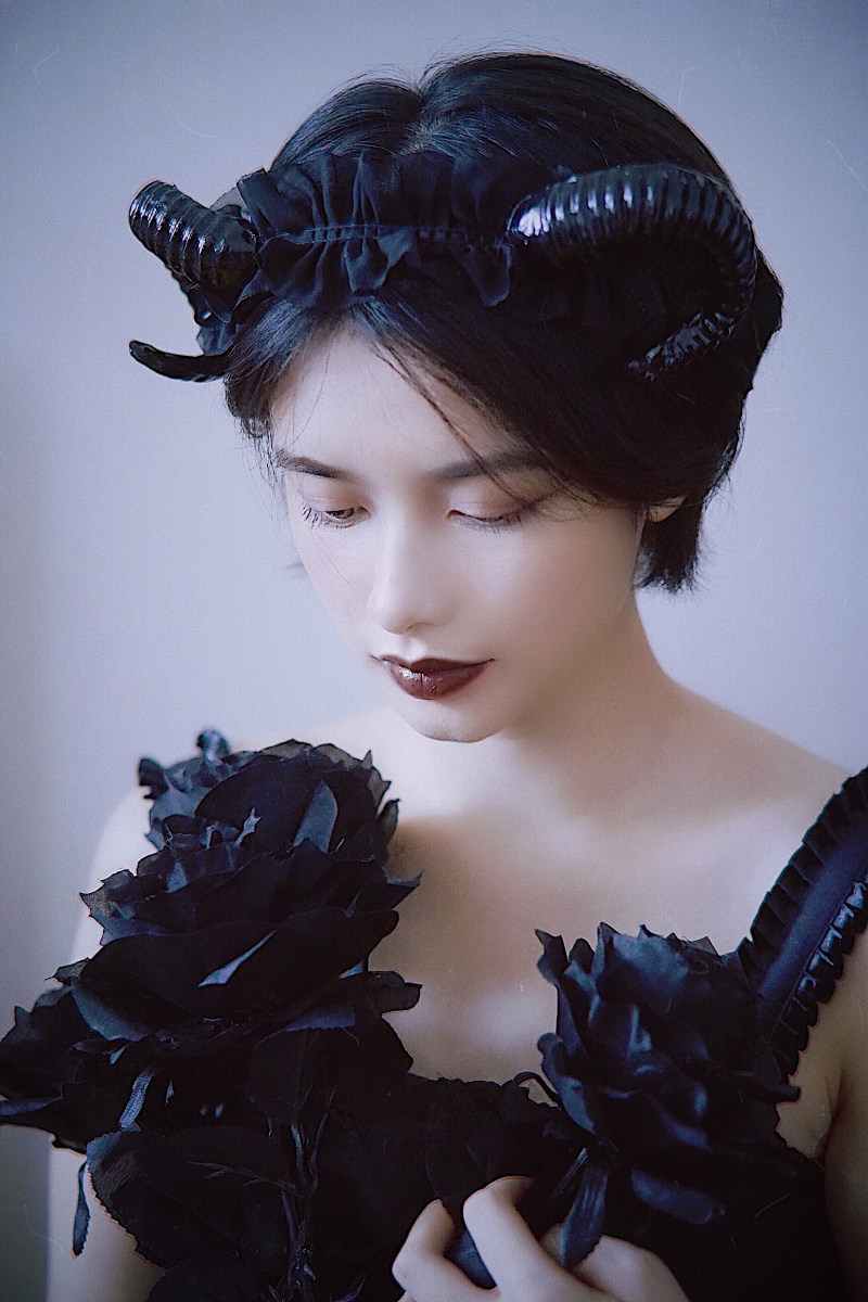 Wearing Black Horn Lace Headband