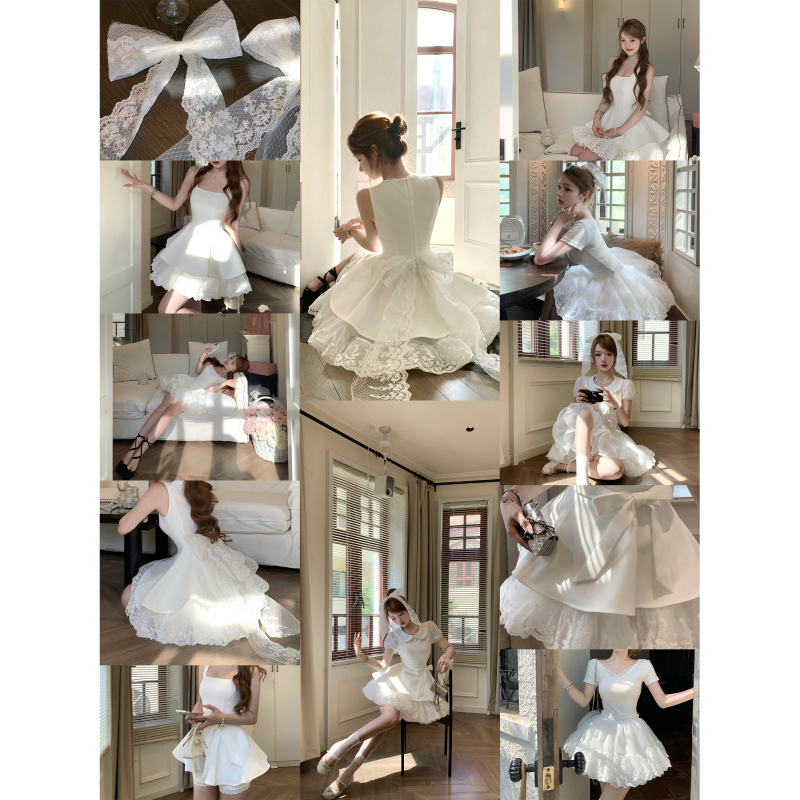 Q Girl's Pure White Muse/Ruth Same Style Oversized Bow Princess Birthday Dress Set Disney Outfit Q Girl's Pure White Muse/Ruth Same Style Oversized Bow Princess Birthday Dress Set Disney Outfit