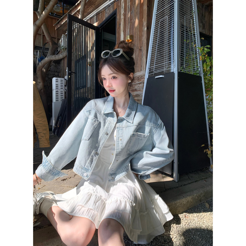 Q Women's Denim Fashion Girl/Spring and Summer Denim Jacket for Petite Women New Blue Korean Style Jacket Top