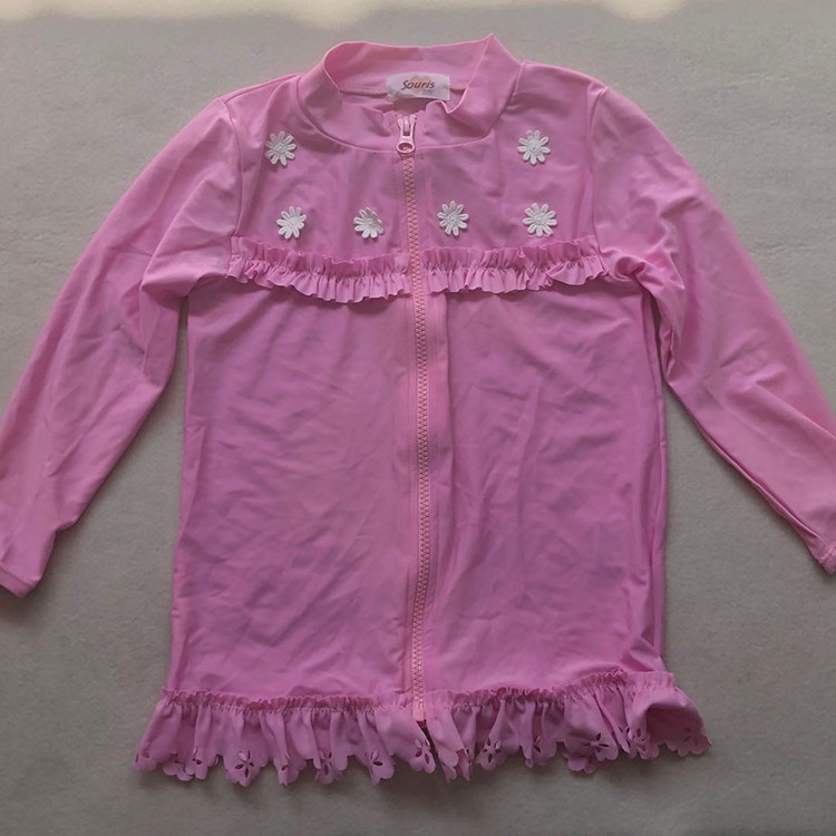Exported Japanese boys and girls baby sunscreen zipper lace lace long sleeve anti-UV swimsuit