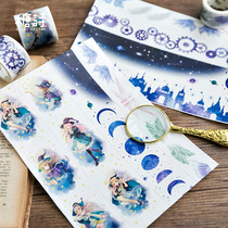 Cute Girls Cartoon Colored Notebook  Paper Tape Notebook Material Vintage Frame DIY Sticker Tape Full Roll