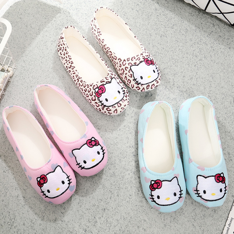KT Cat Thin cotton shoes Summer Women Indoor Moon Shoes Pure Cotton Postnatal Breathable soft-bottom slippers bag heel