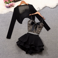 Комплект, кружевная куртка с бантиком, мини-юбка, юбка, популярно в интернете, 3 предмета, защита от солнца, эффект подтяжки