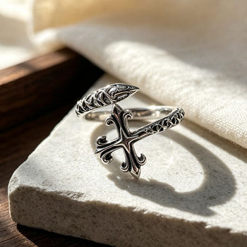 Yunshang clothing s925 sterling silver european and american cross-border hot selling cross flower ring old carved open ring