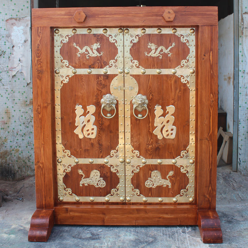 Antique solid wood door double door Chinese courtyard door rural villa entrance door courtyard fence outdoor door