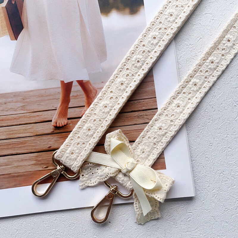 Cute Cotton-Edged Bow Adjustable and Replaceable Versatile Shoulder Strap Bag Strap Camera Strap Crossbody Phone Lanyard