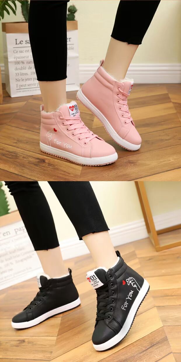 Giày tuyết nữ mùa đông mới cao để giúp giày cotton nữ sinh viên Hàn Quốc phiên bản đế bệt hoang dã cộng với đôi bốt nhung ngắn trẻ em boot nữ cao cổ