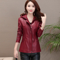 Spring Autumn Clothing Middle Aged Lady Mother Dress Genuine Leather Fur Coat Woman Short Section Manhood Leather Jacket External Set Sheep Leather Leather Jacket