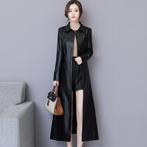 2021 Qianning genuine leather leather clothes woman in the middle of a knee leather windweaters Korean version plus cotton middle-aged mummy loaded jacket