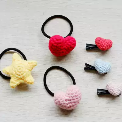 Original design wool knitting crochet zero-based entry couple handmade material bag love five-pointed star hairpin ring