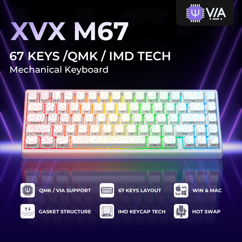 Xvx M67 Light Myth Premium Wired Mechanical Keyboard Imd Contour Line 2.0 Gaming Keyboard 68-Key Layout