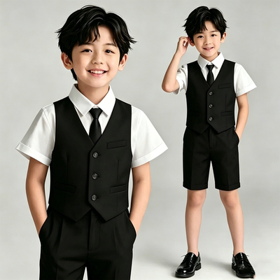 Children's Formal Suit Set, Flower Boy Suspenders, Kindergarten Choir Photo Shoot Performance Outfit, Recitation and Piano Performance Outfit — 7