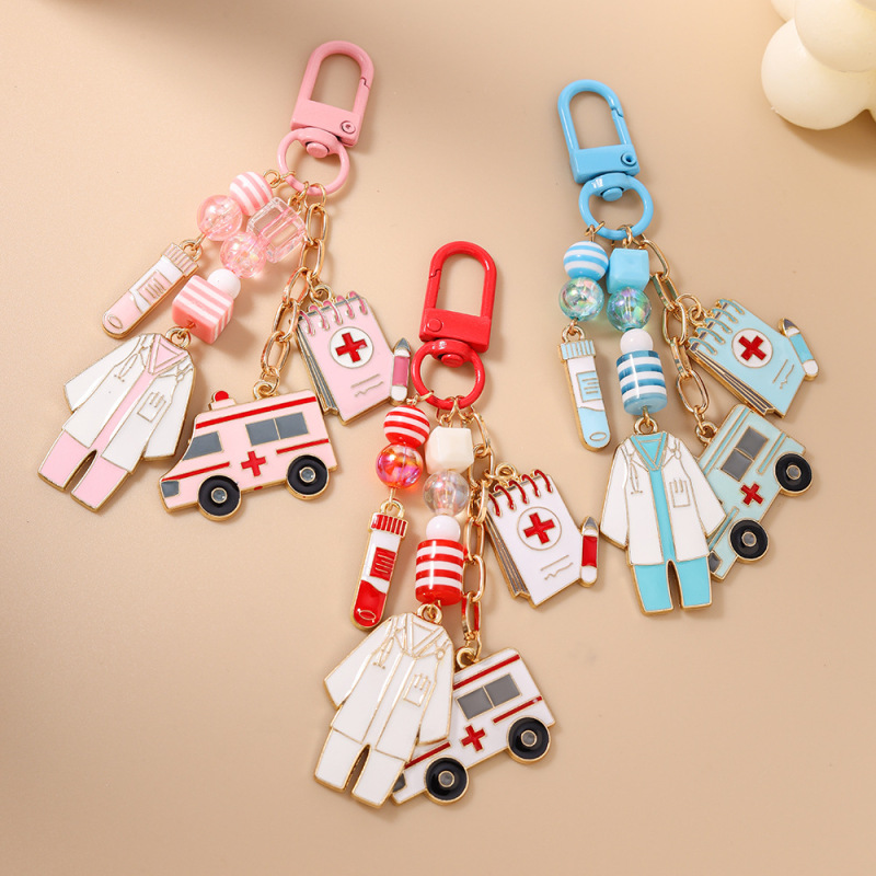 Doctors' Day Gift White Coat Ambulance Keychain Pendant Practical Small Gift for Doctors and Nurses Medical Students