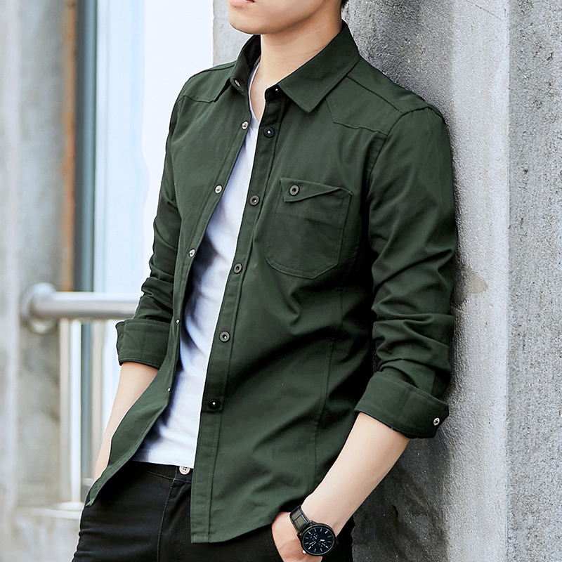 2026 Spring and Autumn New Men's Summer Shirt Long Sleeve Casual Denim Korean Style Pure Cotton Solid Color Thin Trendy