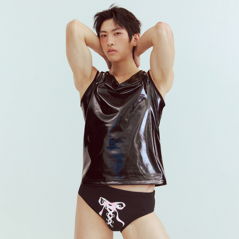 Kadakada “Bow Tie” Fun Print Stretch Y2K Hot Boy Drawstring Briefs Swim Trunks