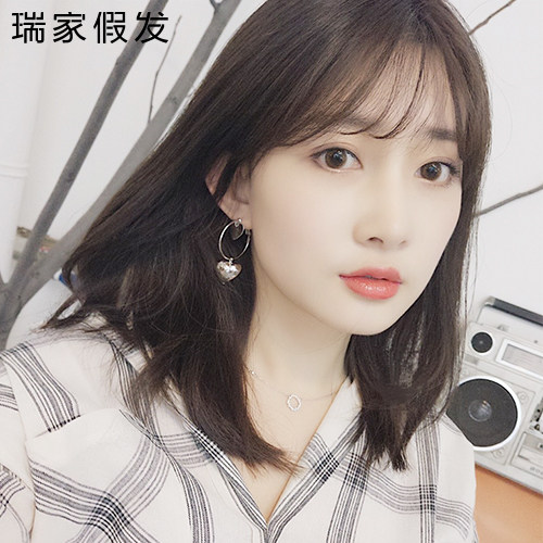 瑞家假发女锁骨发齐肩短发中长直发 网红空气刘海 真人发丝梨花头