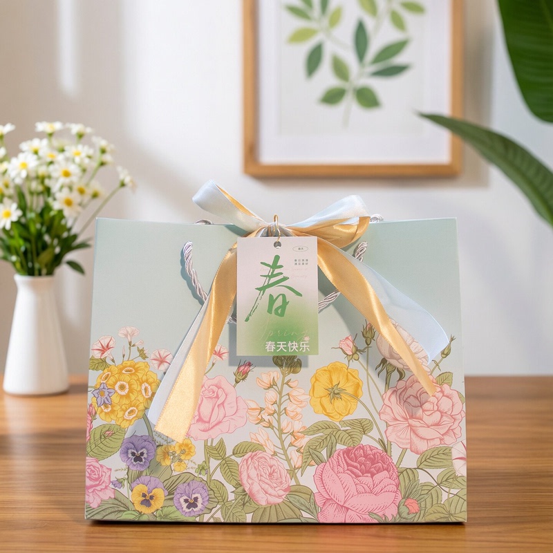 Spring Mother's Day Gift Bag, High-End Feel, Holiday Packaging Bag for Employees, Women's Day Pink Tote Paper Bag, Large Size