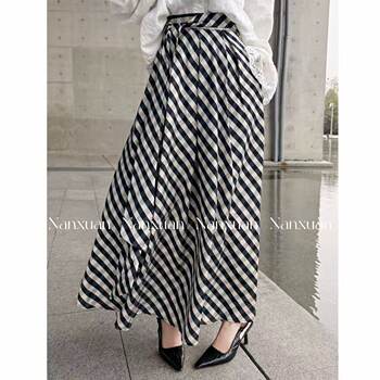 New spring high-waist plaid slimming half skirt for women 2026 design straps versatile long half skirt umbrella skirt