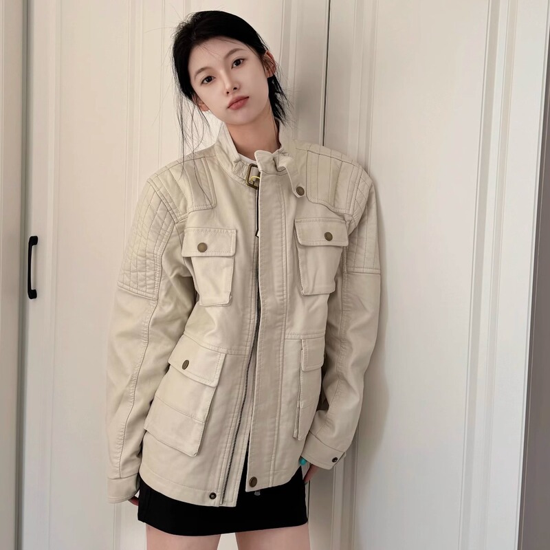 Thelike Autumn and Winter New Style Apricot Distressed Edge Loose Warm Leather Jacket Motorcycle Long-Sleeve Heavy-Duty Jacket Thelike Autumn and Winter New Style Apricot Distressed Edge Loose Warm Leather Jacket Motorcycle Long-Sleeve Heavy-Duty Jacket