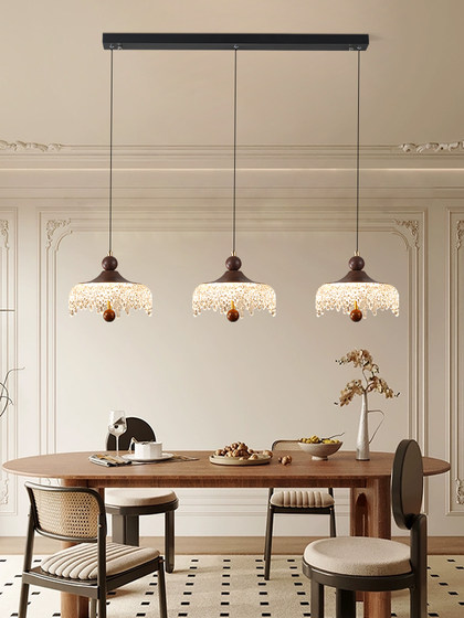 Restaurant Lamp French Mid-Century Style Three-Head Dining Table Dining Room Lamp 2026 New Retro Water Drop Entryway Bedside Small Pendant Light