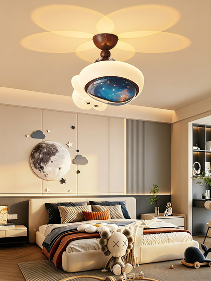 Children's Room Ceiling Light with a Vintage Style, Creative Astronaut Design, Suitable for Boys' Bedroom, Warm Projection Sunset and Starry Sky Light