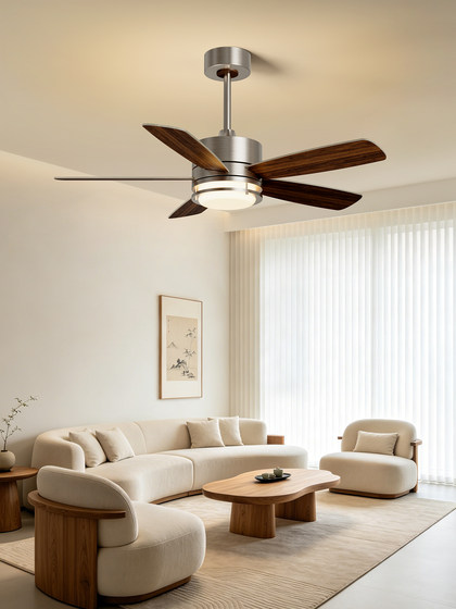 Retro Wood Grain Color Living Room Ceiling Fan Light, Household Dining Room Integrated Fan Light, Vintage Style Silent Inverter Fan Light