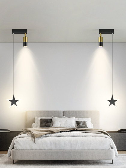 Bedroom Bedside Small Pendant Light with Spotlight, Modern Minimalist Light Luxury Single-Head Nordic Minimalist Bar Room Long-Line Pendant Light