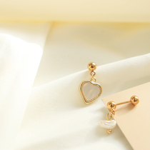 Korean titanium steel natural shell mother shell love pendant natural irregular pearl screw earrings single price lady